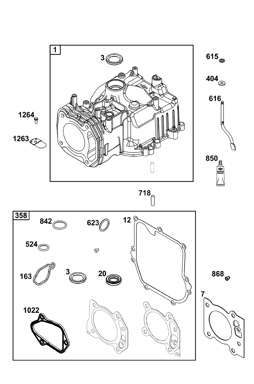 Cylinder Group Diagram and Parts List for 08P602-0029-H5 020000 - 09Z999 Briggs and Stratton Engine